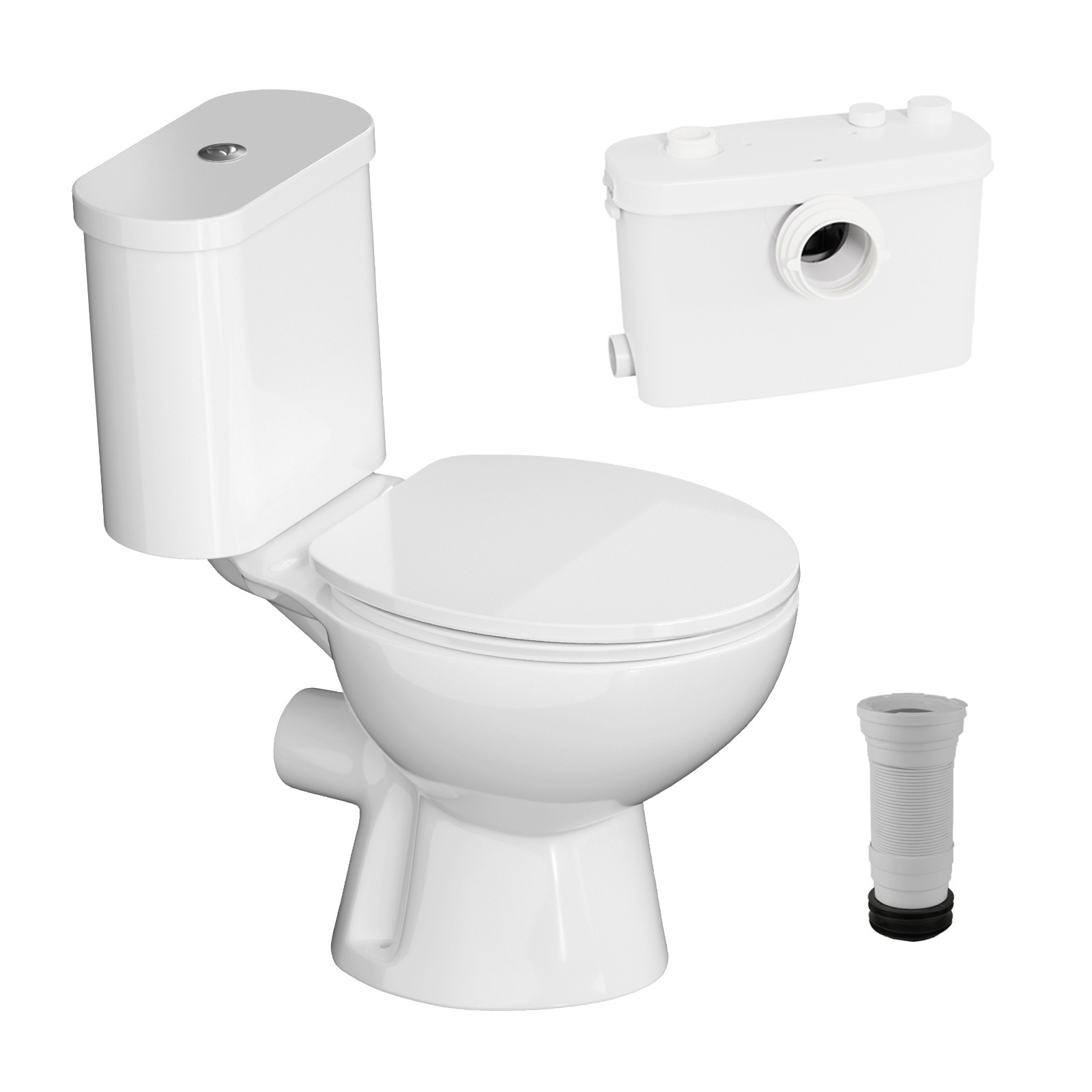 500W Macerating Toilet With 4 Water Inlet Two-piece Upflush Toilet for Basement