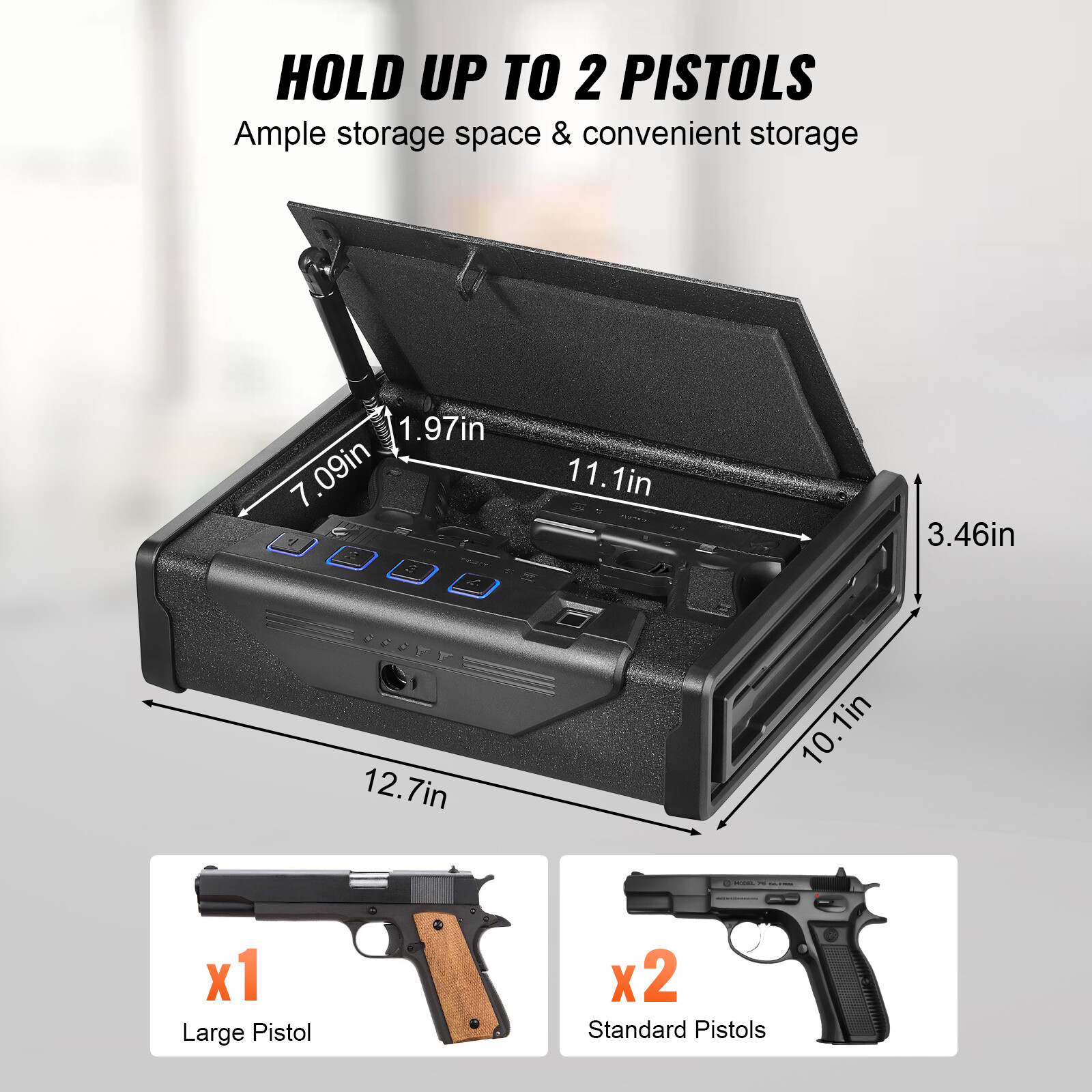 VEVOR Gun Safe for Pistols Biometric Gun Safe with 3 Access Ways for 2 Pistols