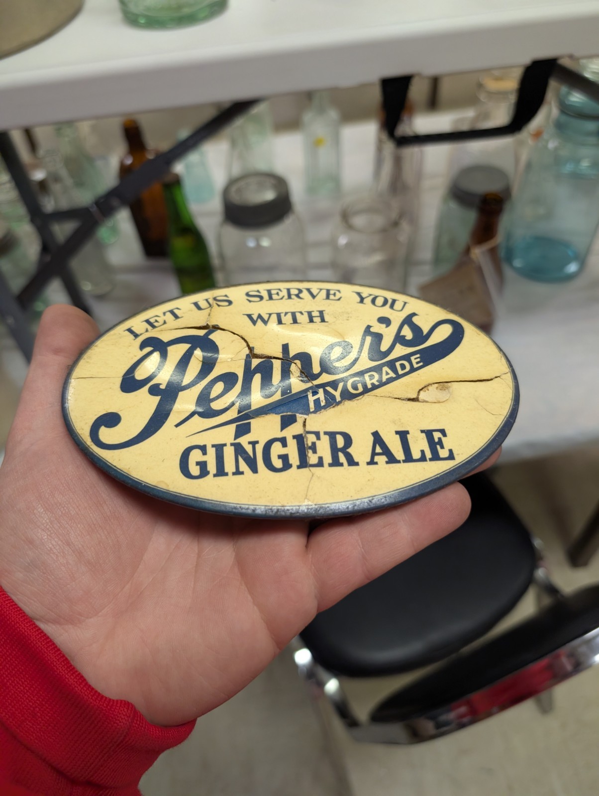 Pepper's Hygrade Ginger Ale Celluloid Advertising Sign Ashland Pa Crystaline