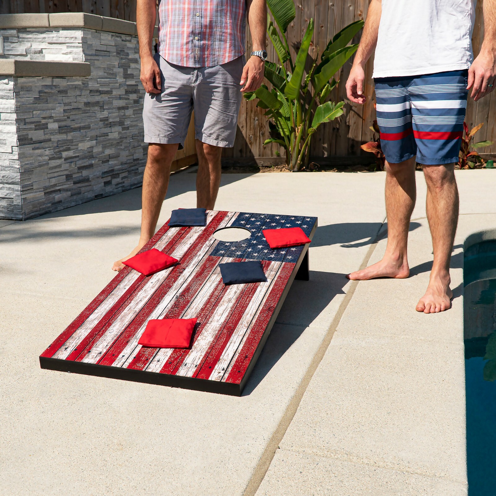 GoSports 4'x2' American Flag Cornhole Lawn Game Set Includes 8 Bags, Carry Case