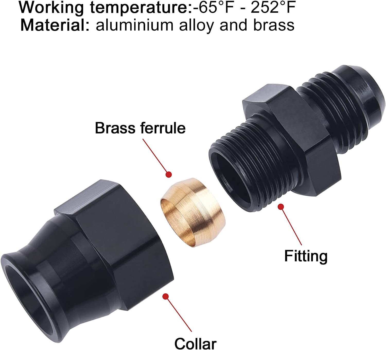 2pcs 6AN Male to 3/8"& 5/16" Hardline Tube Fuel Line Fitting Compression Adapter