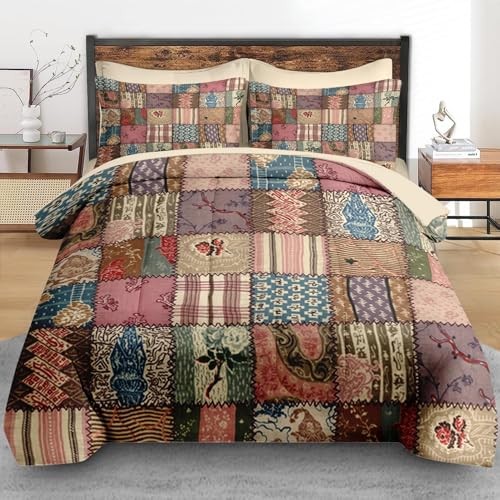 Comforter Set Size, Country Flower Retro 7 Pcs Bedding Queen Country Patchwork