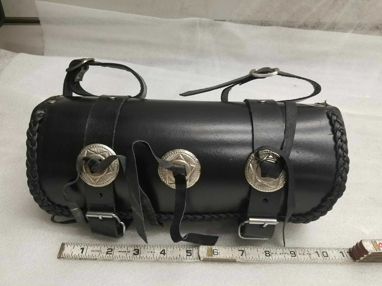 Leather Tool Roll Fork Bag Harley Honda Motorcycle 11x5 Conchos Sportster Vulcan