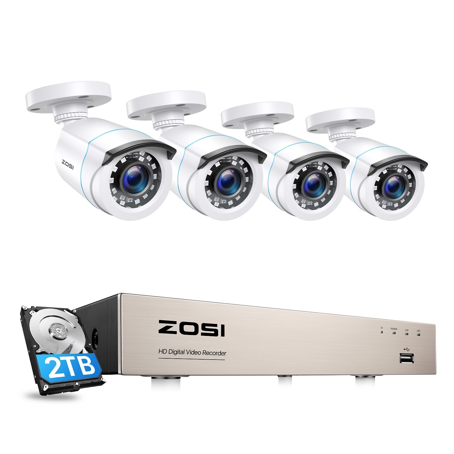 ZOSI H.265+8CH 5MP Lite DVR Security Camera System 1080P Home IR Night CCTV IP66
