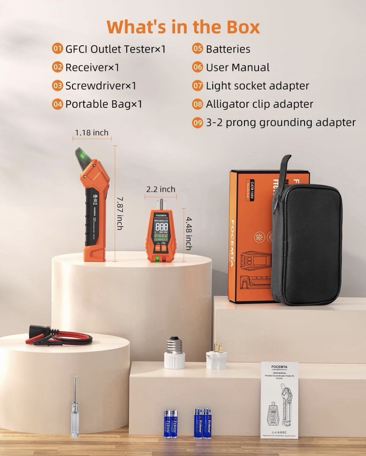 Circuit Breaker Finder Kit with GFCI Outlet Tester for 90-135V AC Circuits