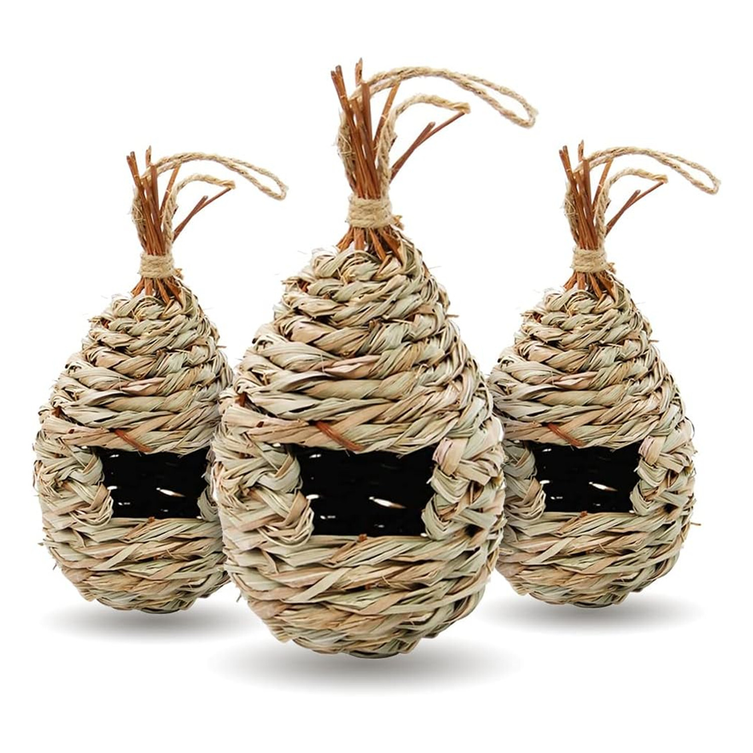 3Pack Handwoven Straw Hanging Hummingbird House Grass Bird Nest Bird Feeder