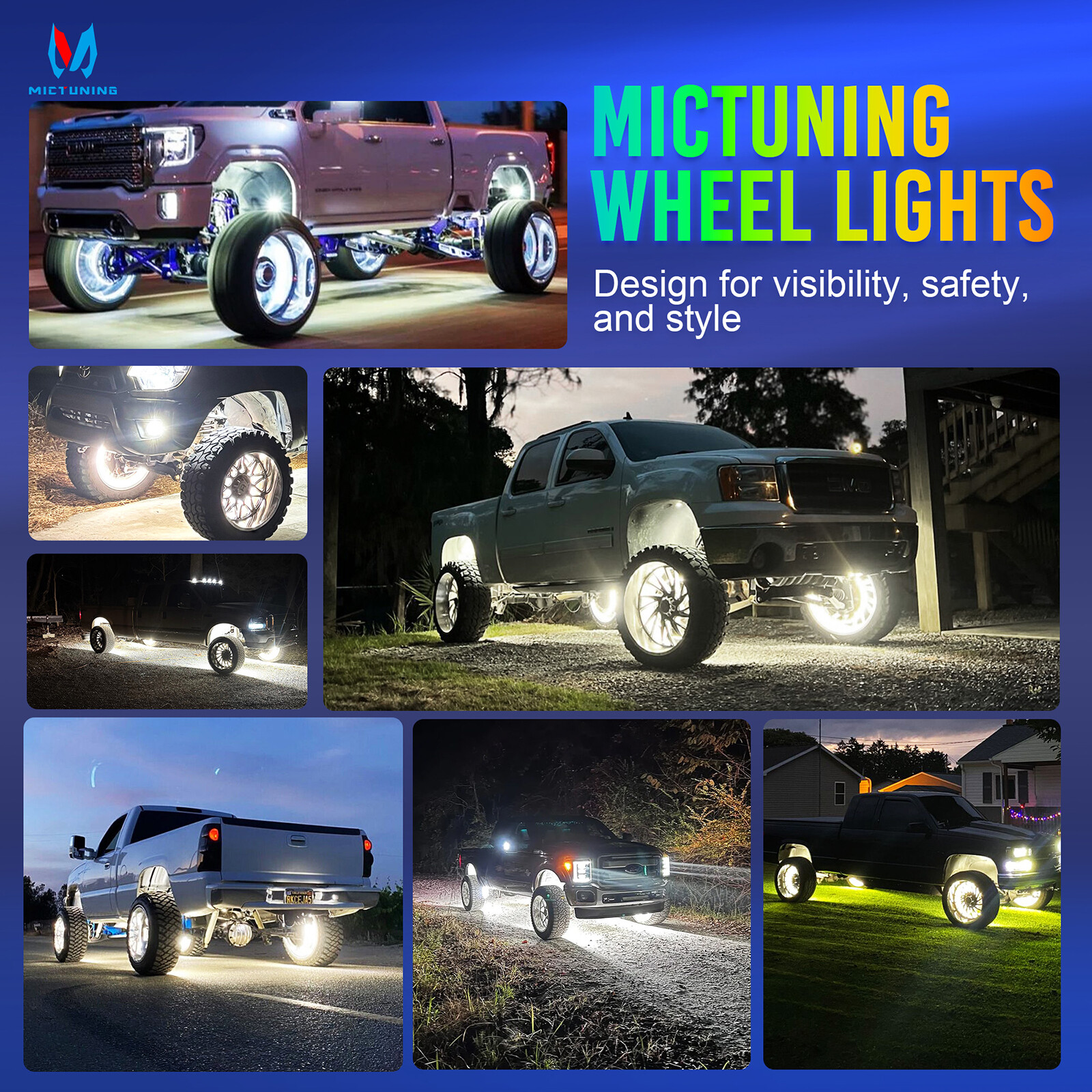 4Pcs 300W 17" Inch 5-Row Pure White LED Wheel Lights Car Rim Lights 6000K Bright