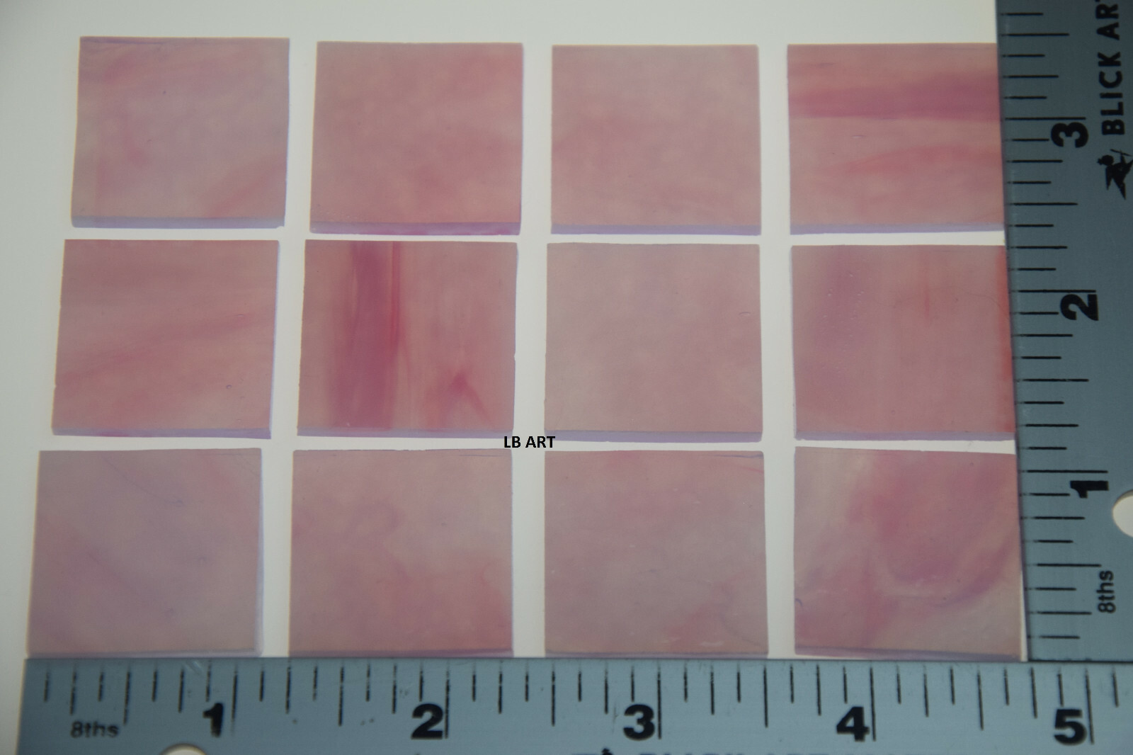 0301.30- 12 pcs OPAQUE PINK 1" x 1" BULLSEYE 3mm THICK GLASS 90 COE SQUARES