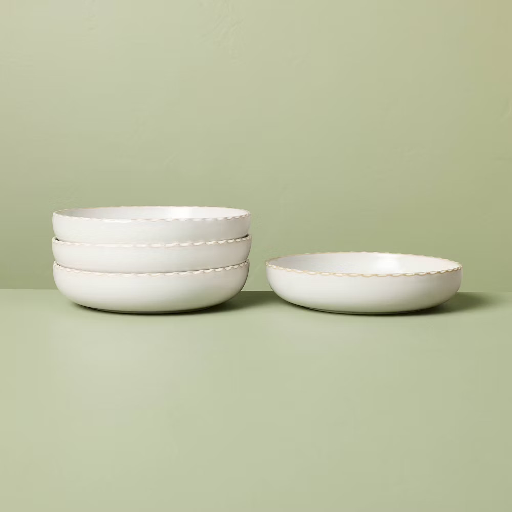 Set of 4 28 fl oz Pinched Edge Pasta/Grain Bowls Sour Cream