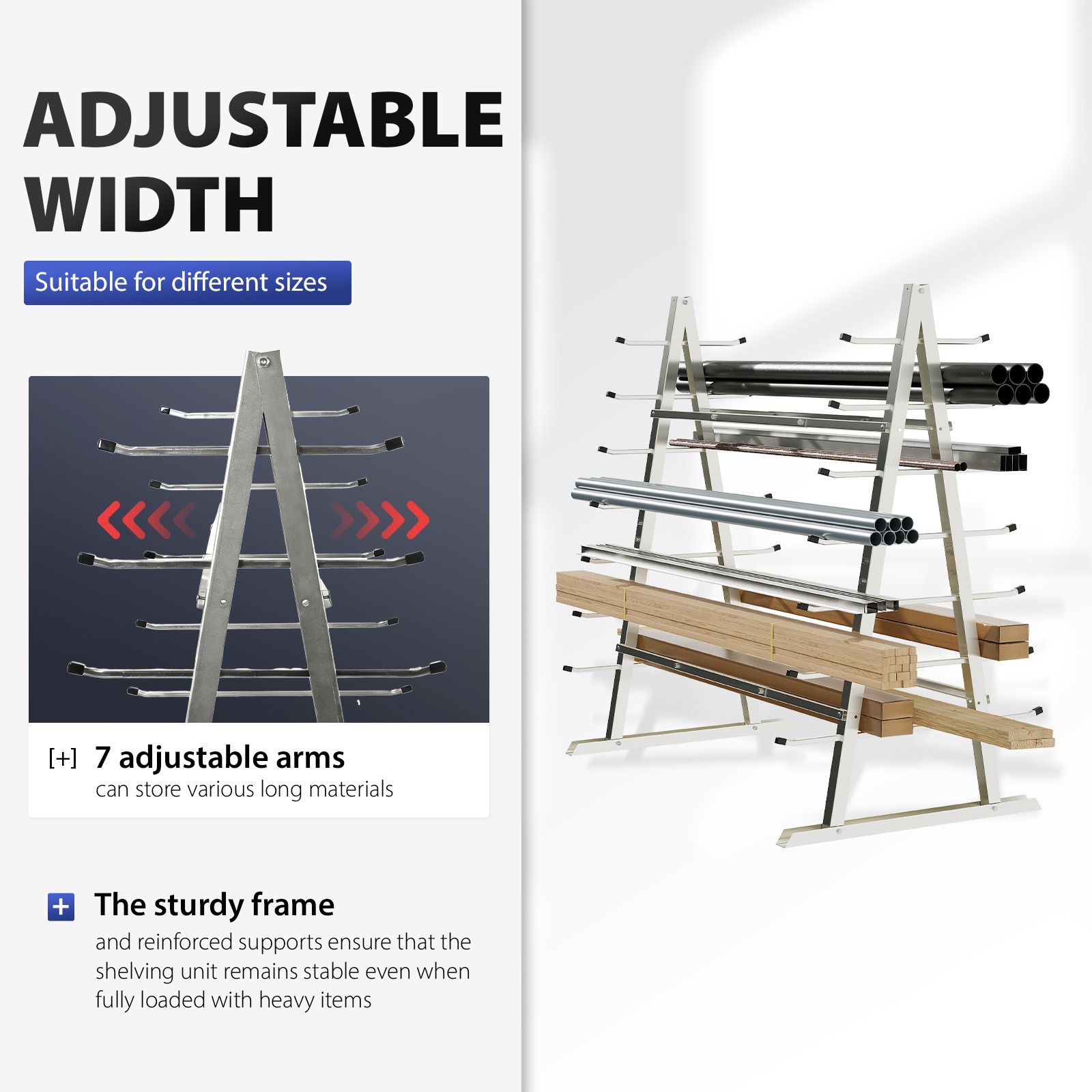 7-Tier Horizontal Storage Rack 5FTx 3FTx5 1/2FT Floor Standing Lumber For Garage