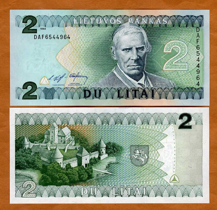 Lithuania, 2 Litai, 1993, P-54, UNC
