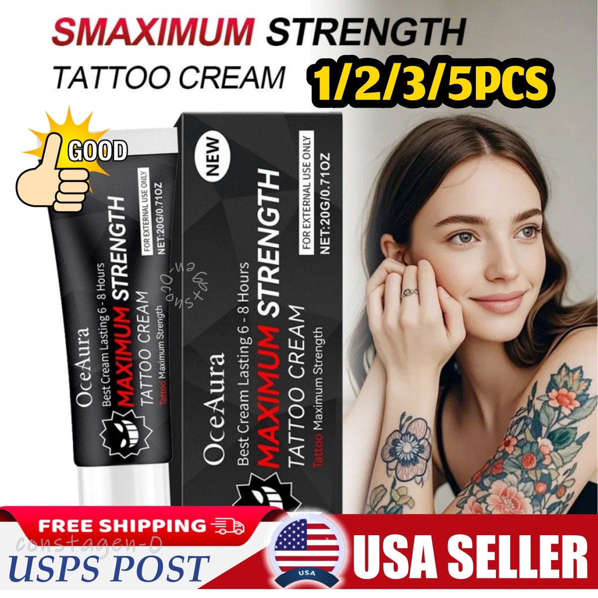 1-5X Tattoo Numibing Cream Gel 20 Grams-Up to 6 Hours Extra Strength for Tattoos