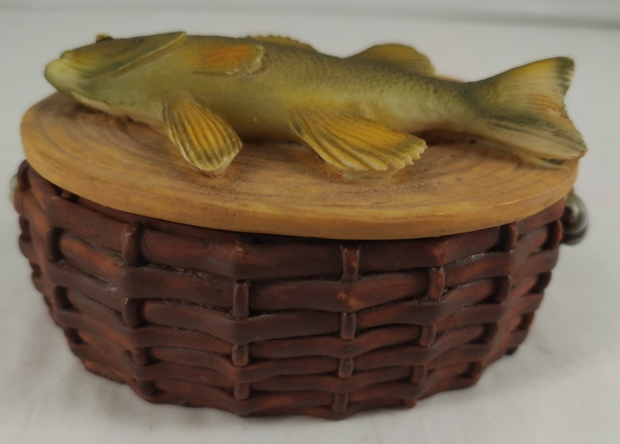 Dezine Hand Painted Trinket Box Fish Perch Real Rattlesnake Rattler Inside B2