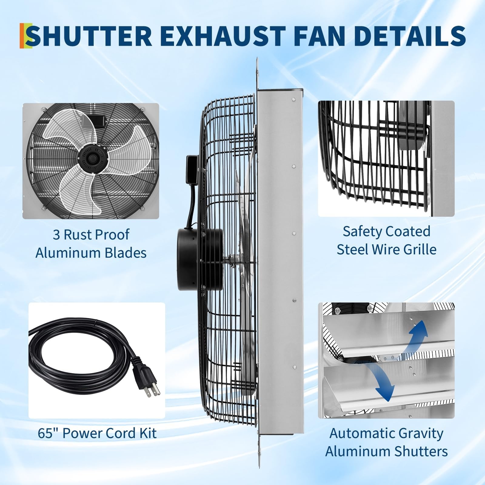 20 Inch Auto Shutter Exhaust Fan 3500 CFM Industrial Wall Mounted