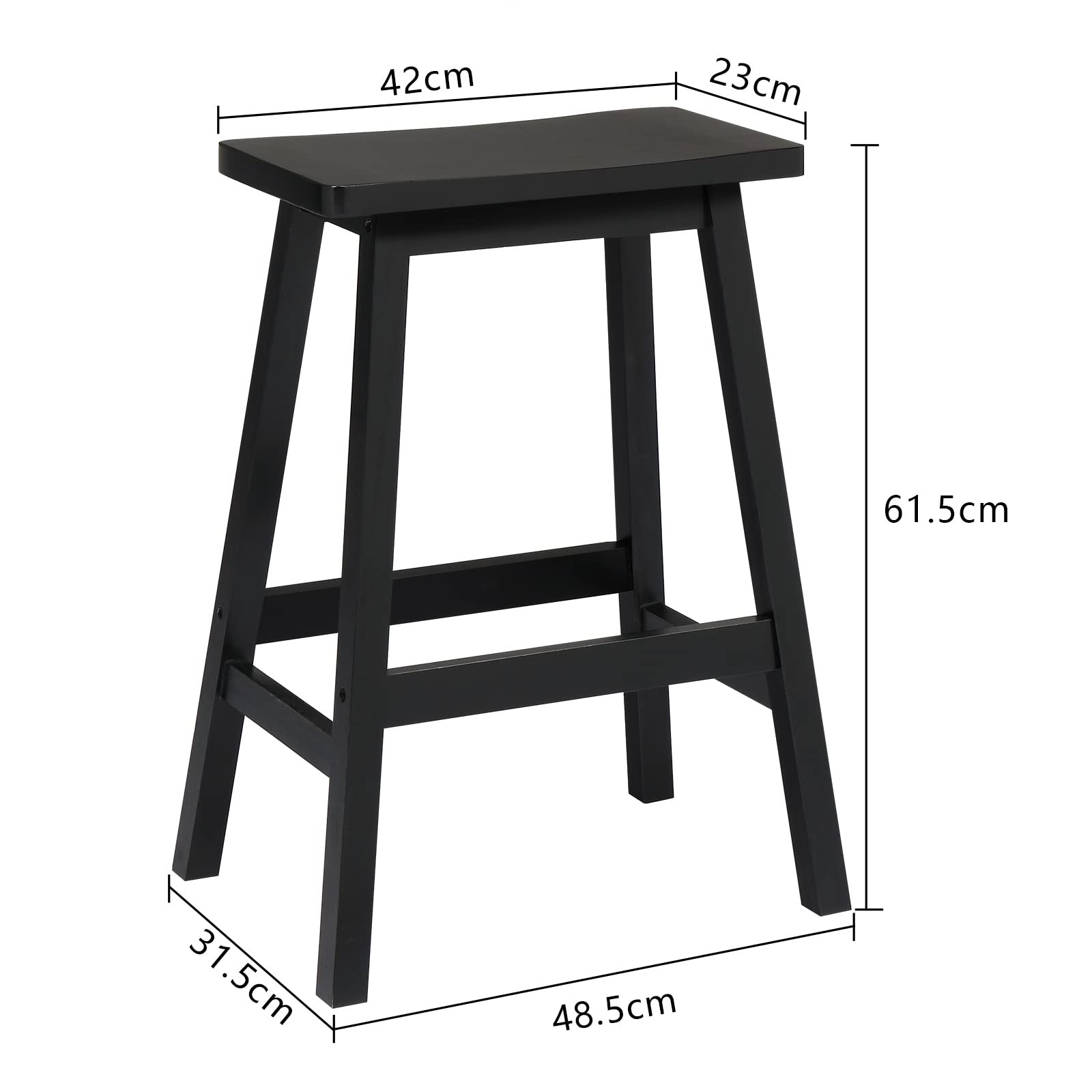 Counter Height Bar Stools Set of 2, Solid Wood Saddle-Seat, Stools for Kitchen