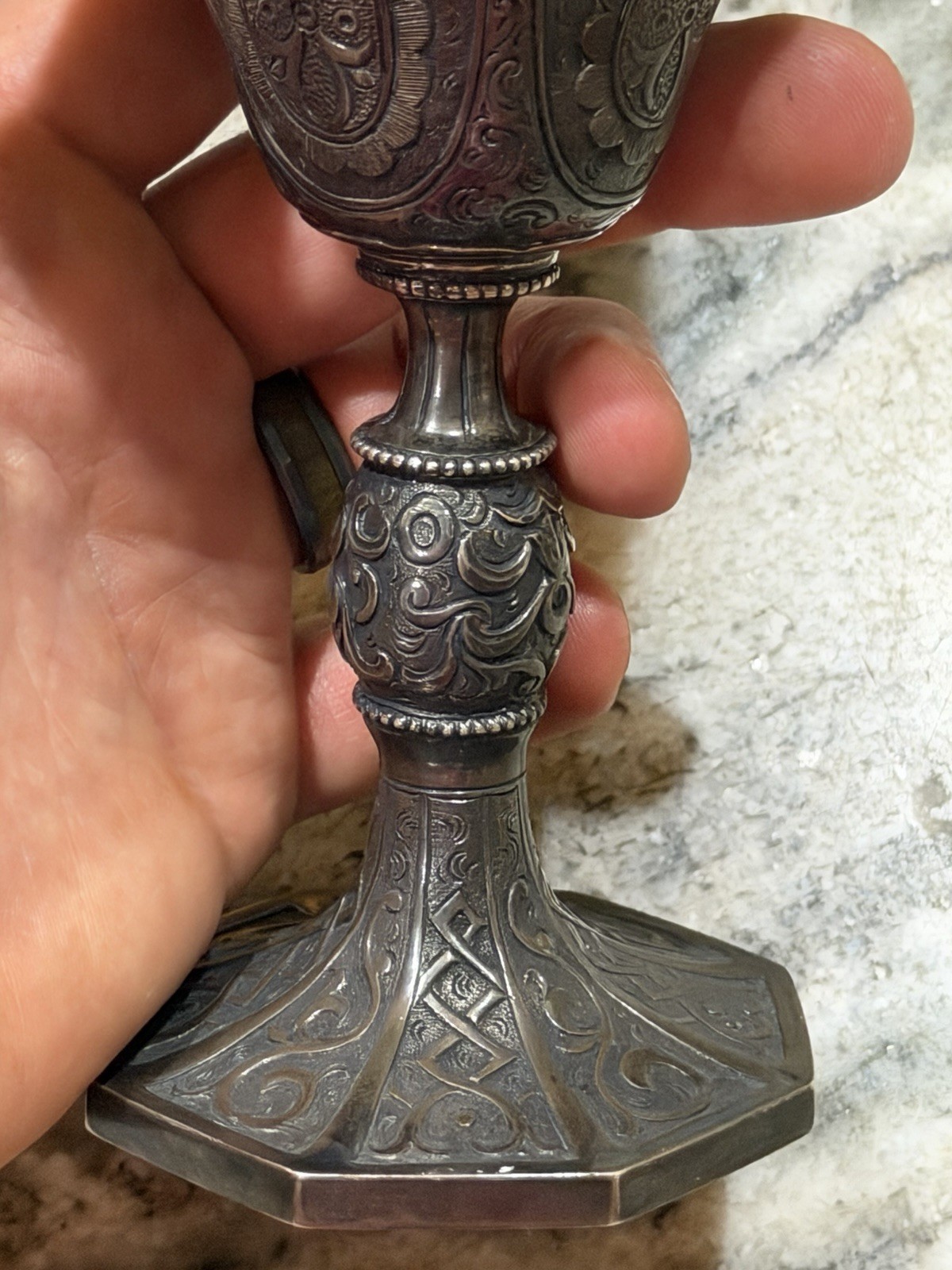 Ornate Goblet Chalice Coin Silver (?) 1871 Inscribed