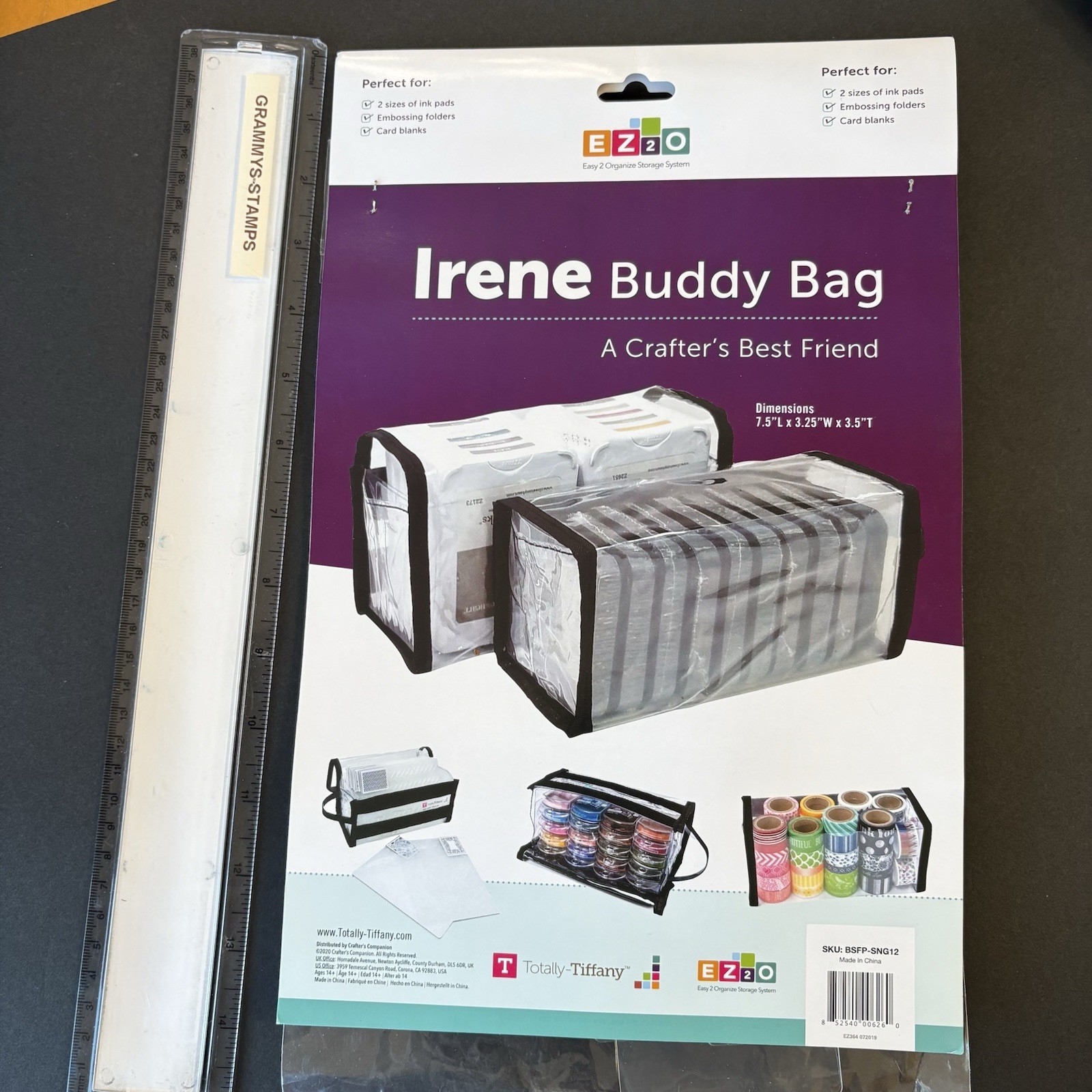 Totally Tiffany Irene Buddy Bag Clear Zip Storage 7.5x3.25x3.5in Craft Ink EF