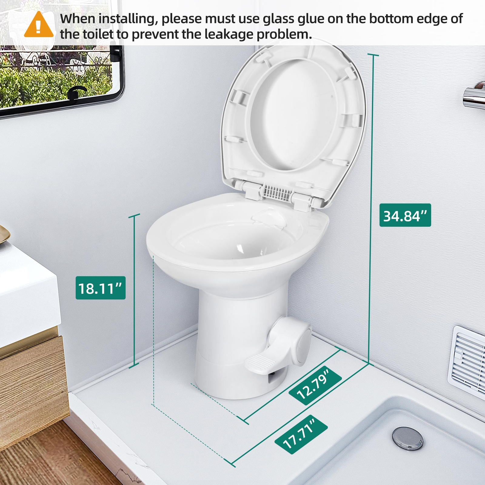 Portable RV Toilet Gravity Pedal Flush with Enamel Bowl for Indoor Outdoor