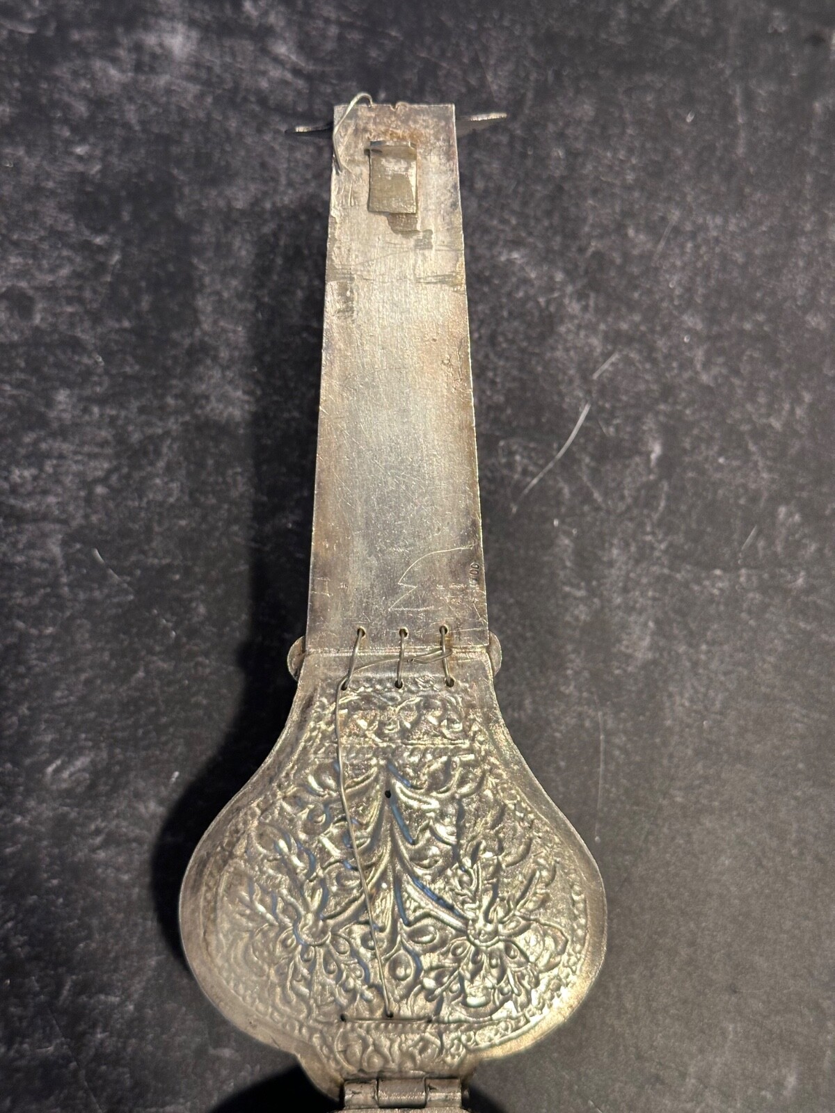 Antique Silver 700 Indian Spice Box /Container Shaped as a Sitar/Stamped