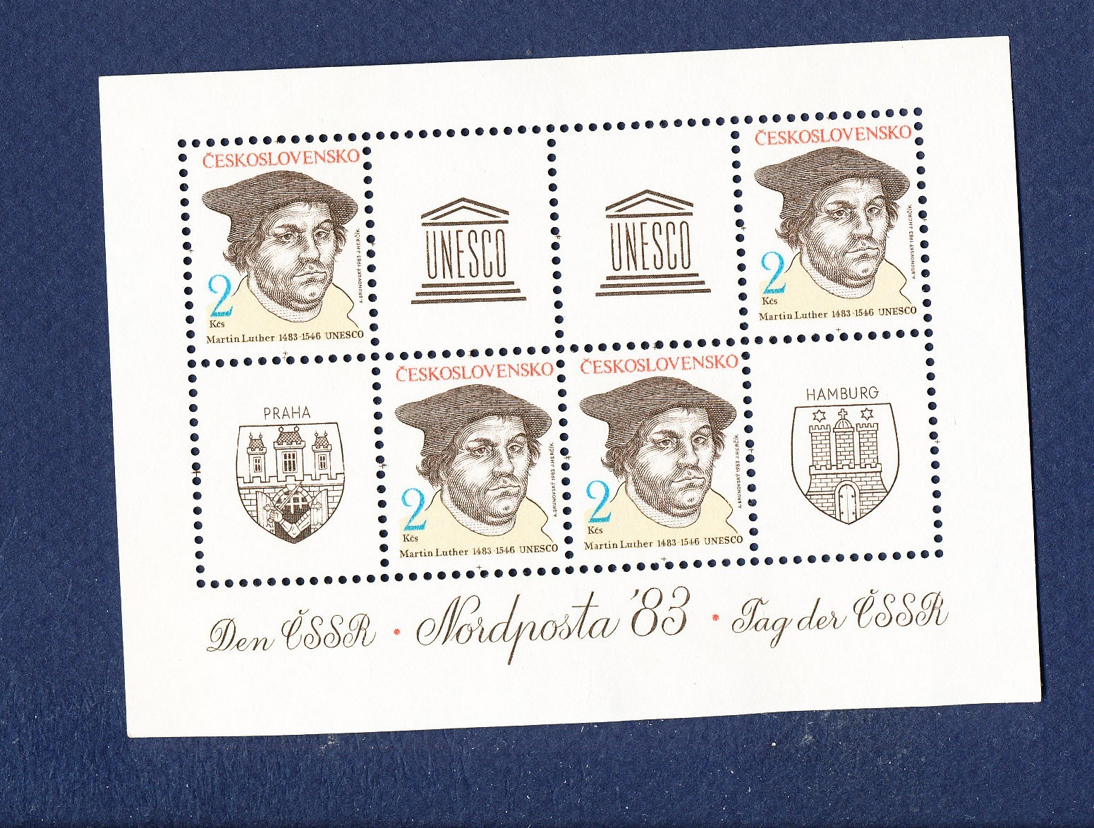 36 - CZECHOSLOVAKIA - Michel BL 56 - MNH S/S - Nordposta, Martin Luther - 1983