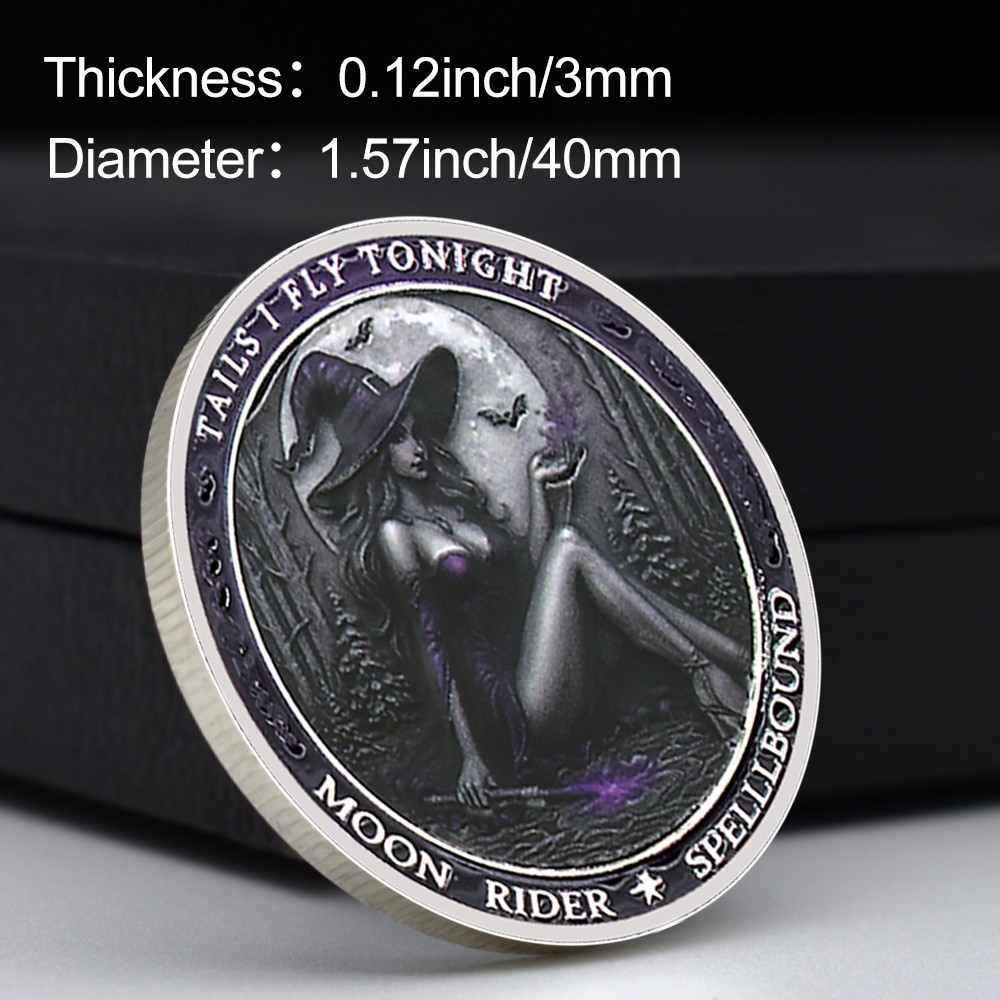 Tails I Fly Tonight Silver-Plated Coin | Witch & Moon Rider Spellbound Medal