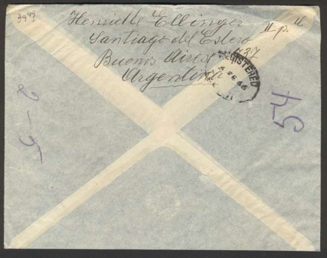 1945 Argentina To Palestine Tel Aviv Judaica Airmail Register Cover Pair Stamps