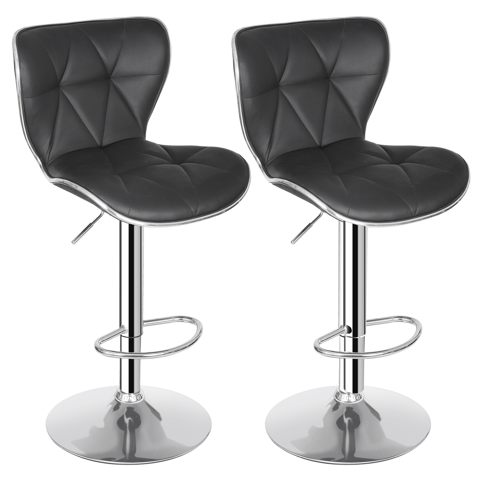 Set of 4 Shell Back Bar Stools Adjustable Swivel PU Leather Stool with Back
