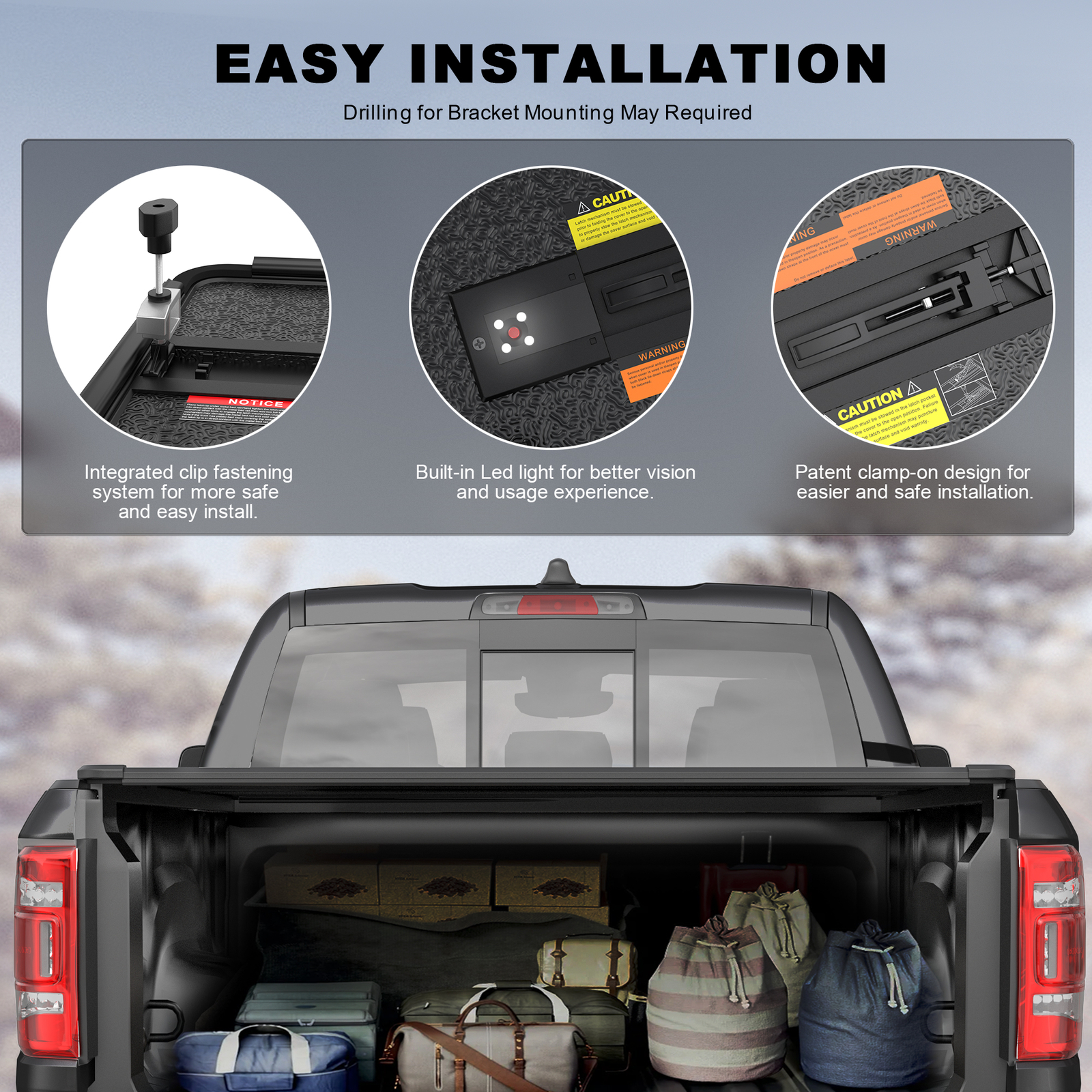 5FT 3-Fold Hard Truck Bed Tonneau Cover For 2020-2024 Jeep Gladiator Waterproof