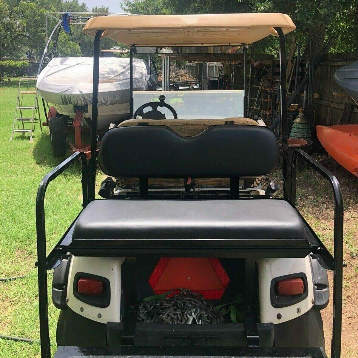 Fit EZGO TXT Golf Cart 1995+ Flip Folding Rear Back Seat with Roof Support Black