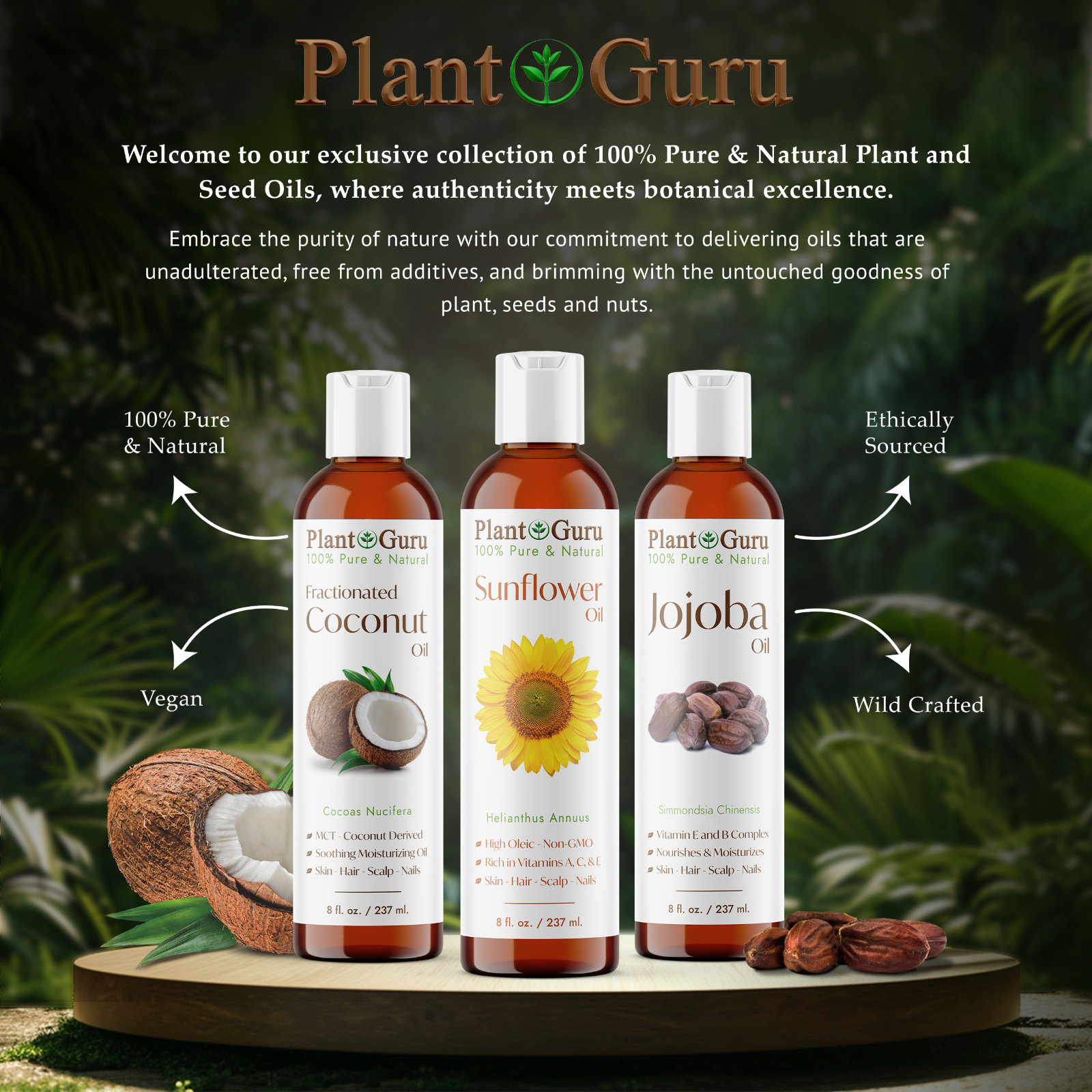 8 oz. Carrier Oil 100% Pure Natural Cold Pressed For Skin, Hair Growth, Massage