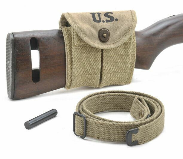 USGI WW2 .30 M1 CARBINE SLING, OILER, & BUTTSTOCK POUCH KHAKI Dated 1942