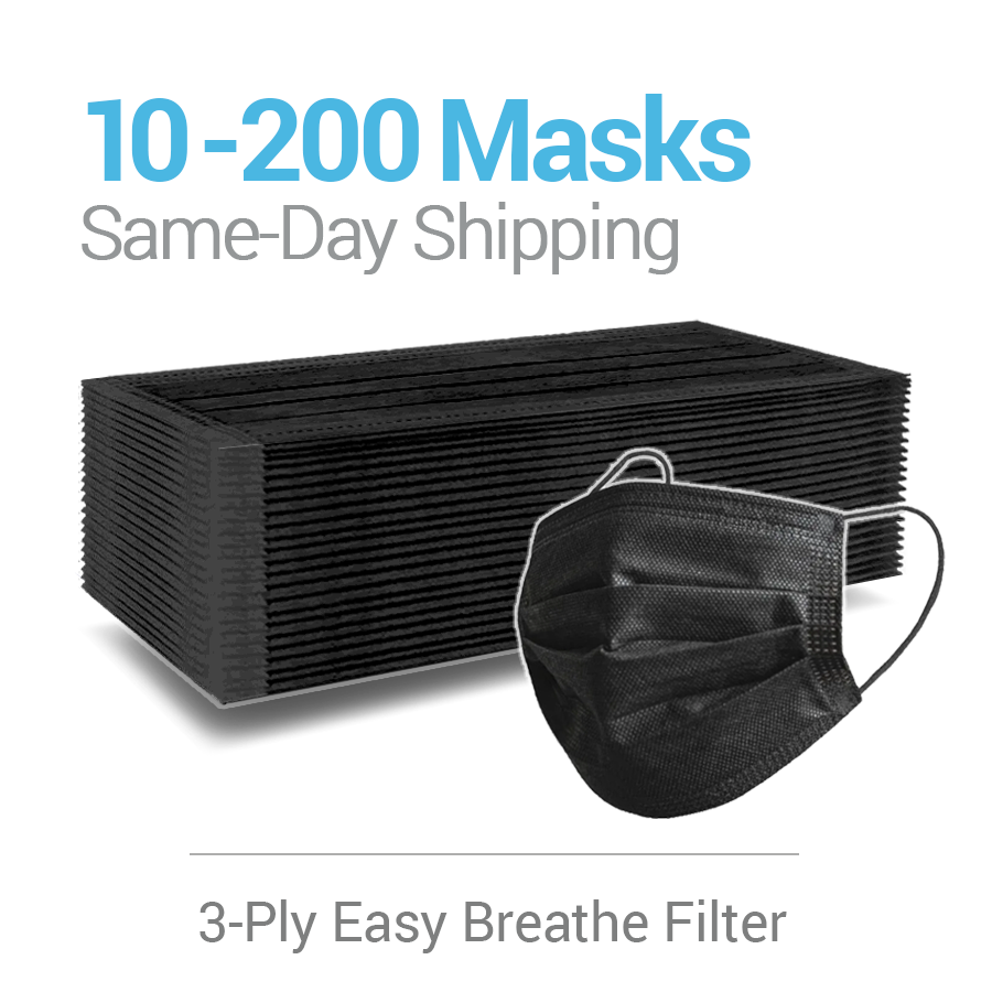 10-200 FFG Black Disposable Face Masks 3 Ply Non Medical