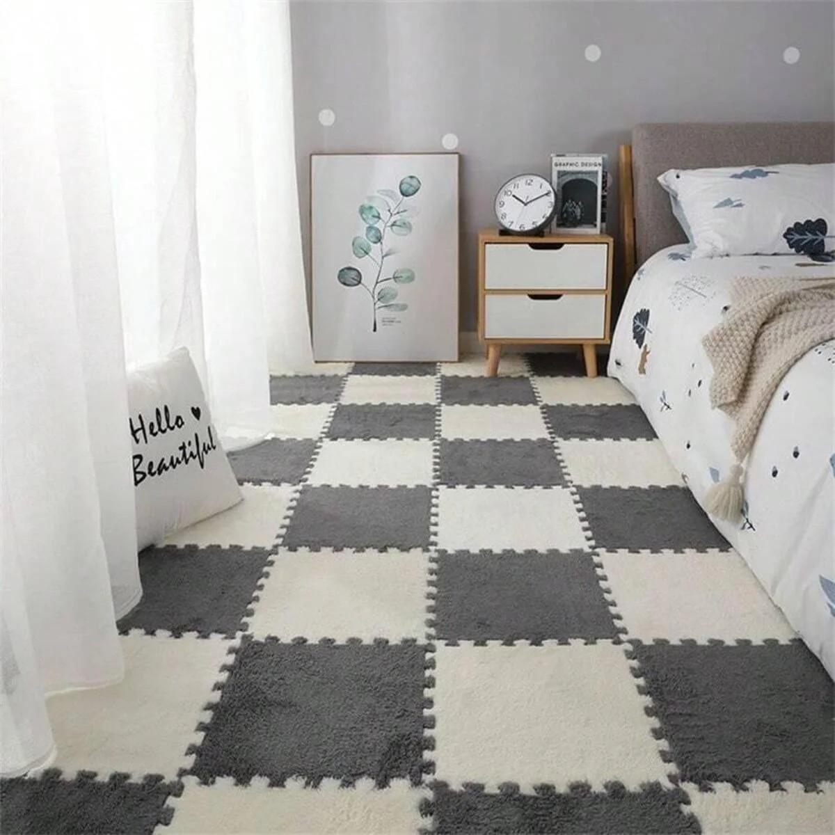 20Pcs 11.8"x11.8" Plush Interlocking Carpet Tiles, Anti-Slip Puzzle Mat for Kid