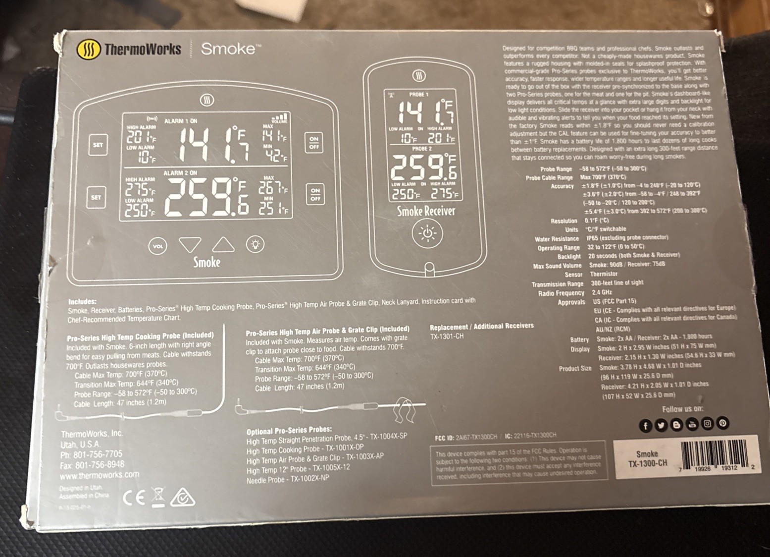 BBQ Smoke By ThermoWorks Wireless Receiver 300 Foot Range Dual Channel