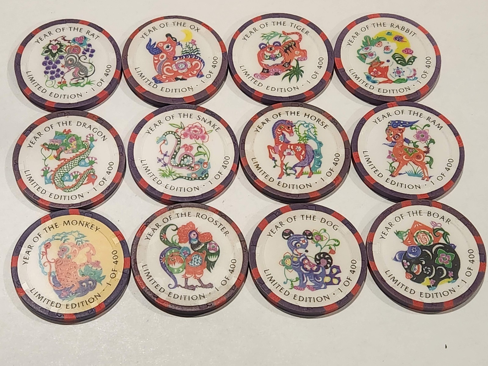 $25 CRYSTAL PARK CASINO Chips - 1996 ZODIAC - RARE! H&C MOLD - FULL SET