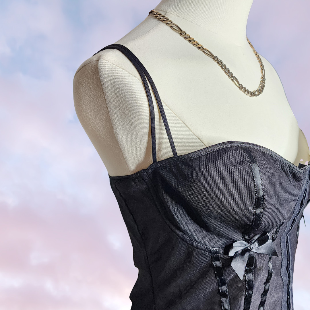 Vtg 90s Frederick's Hollywood Black Corset Bustier Lingerie Sheer Padded Top 38