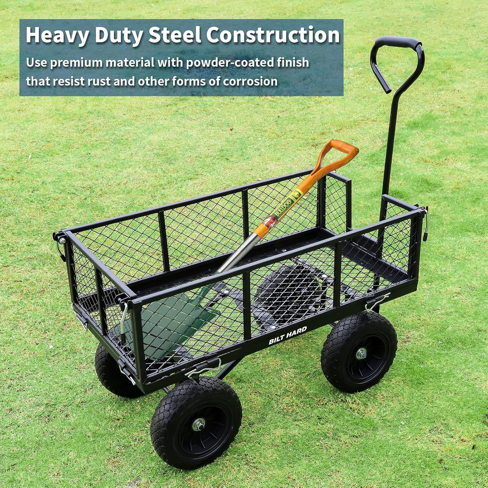 BILT HARD Garden Cart Heavy Duty Steel Mesh Yard Utility Wagon 880 lbs 10" Tire