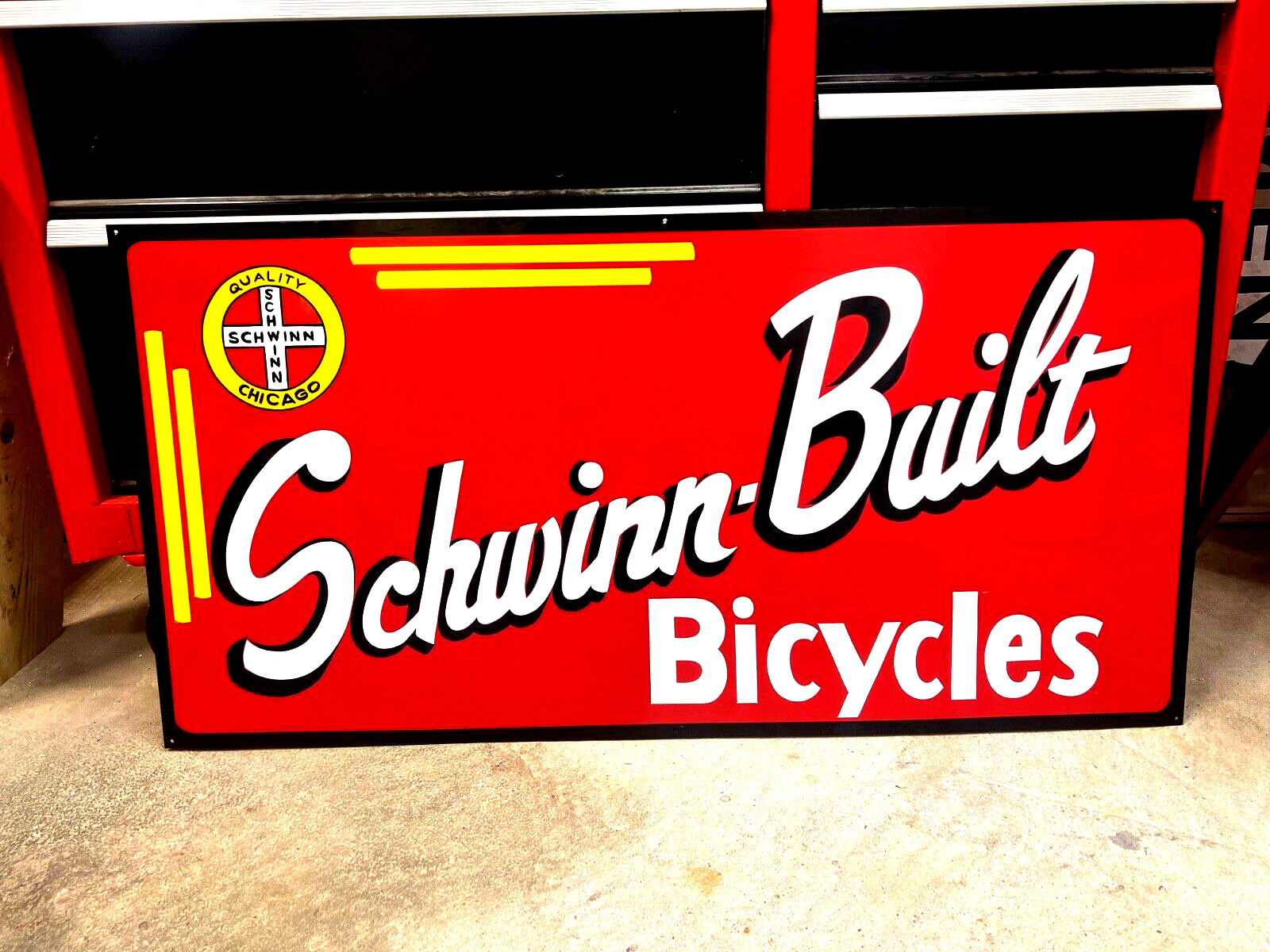 36" SCHWINN BICYCLE SHOP DEALER HAND PAINTED METAL SIGN Made by Old Sign Painter