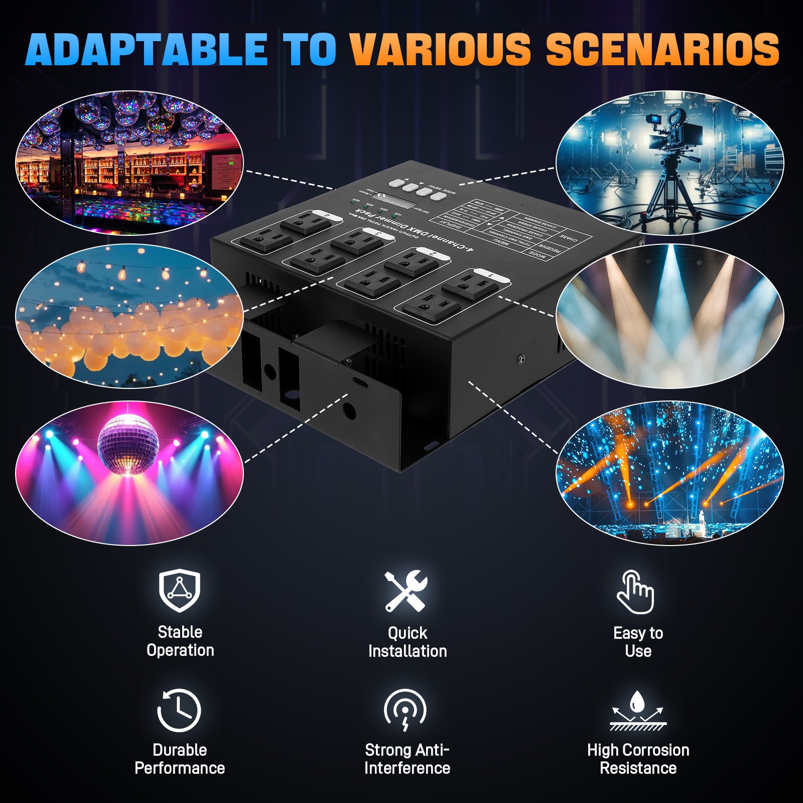 DMX 4-Channel Dimmer Pack w/DMX512 Protocol For High-Voltage Halogen LED Bulb