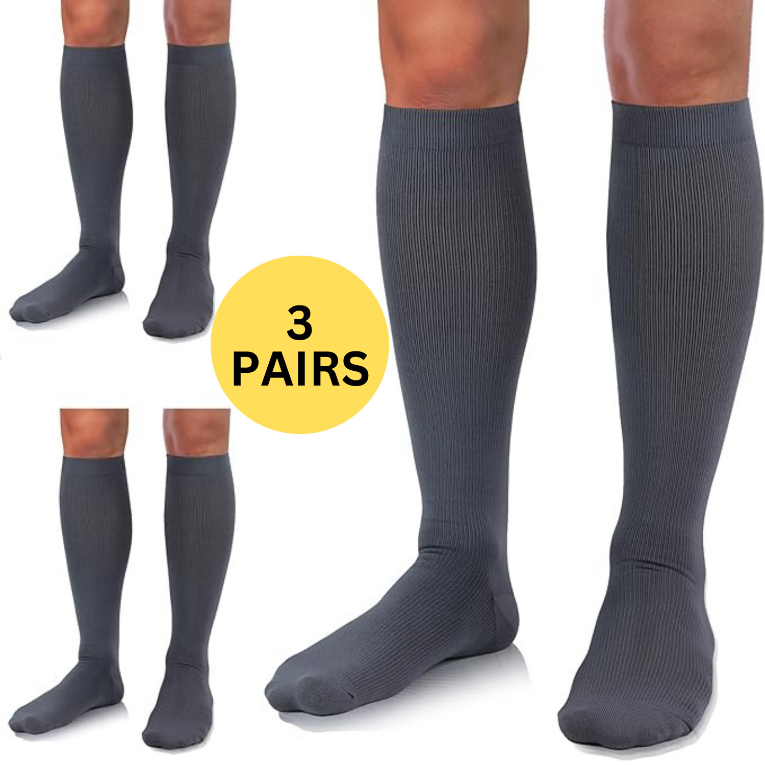 3 Pairs Medical Compression Socks for Women and Men 20-30 mmHg Knee High Socks