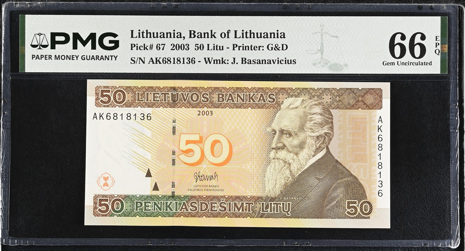 Lithuania 50 Litu 2003 P 67 Gem UNC PMG 66 EPQ