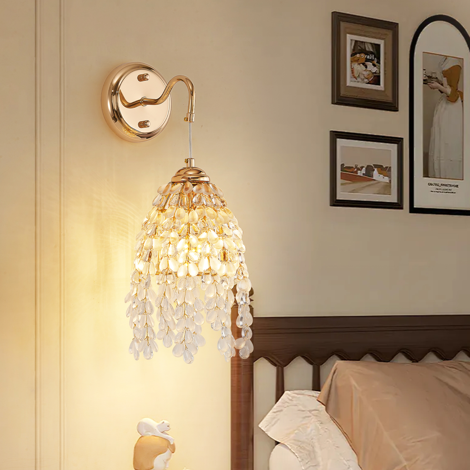 2 Pack 18'' Wall Light indoor Modern LED Gold Crystal Bead String Sconce Fixture