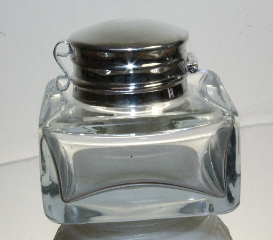 Vintage Antique Style Square Clear Glass Inkwell Bottle ink