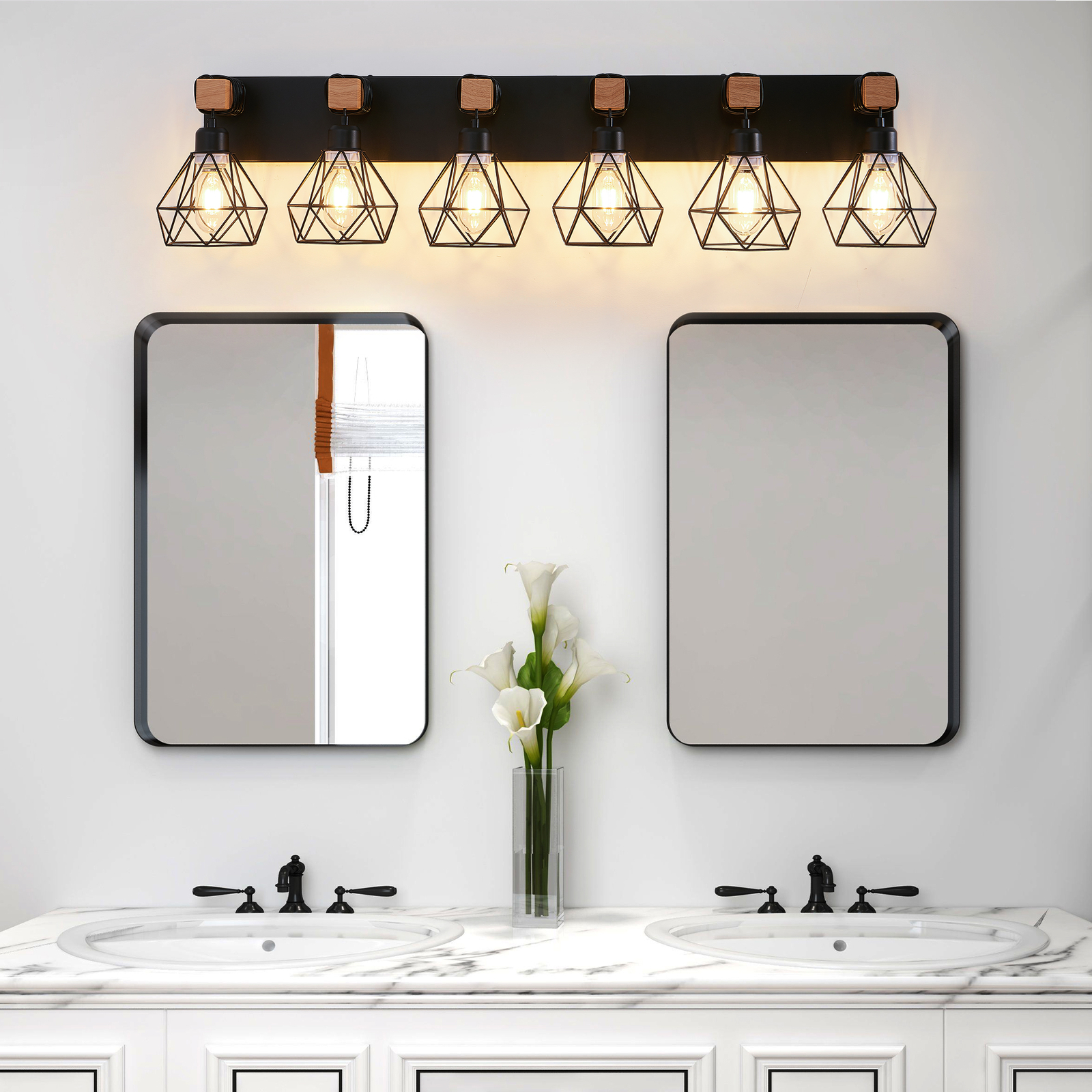 Vanity Light 38" 6 Lights Farmhouse Fixture Black Cage Bathroom Mirror Wall Lamp