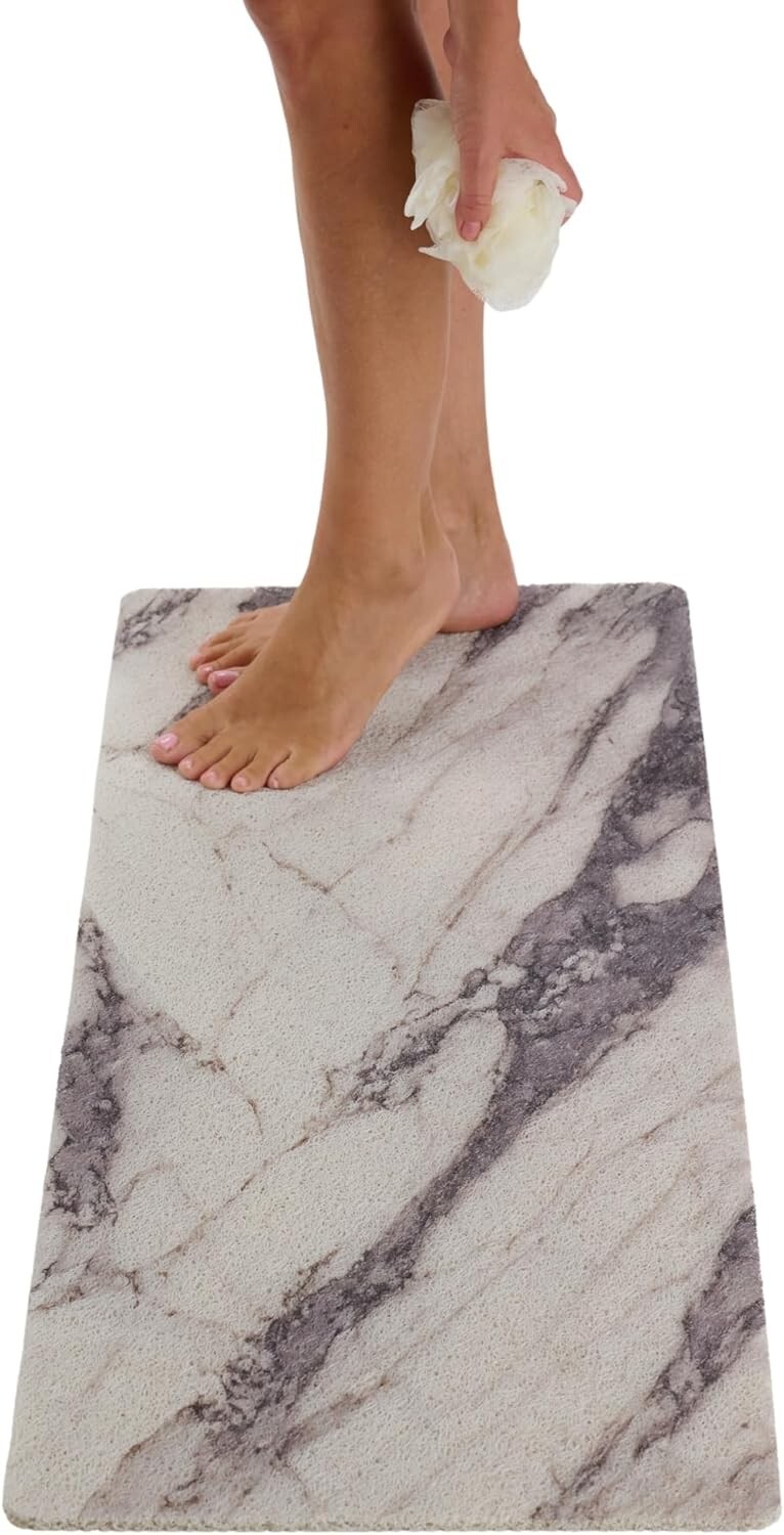 Enkosi Loofah Shower Mat with Drain Hole (24x47 Marble Grey)