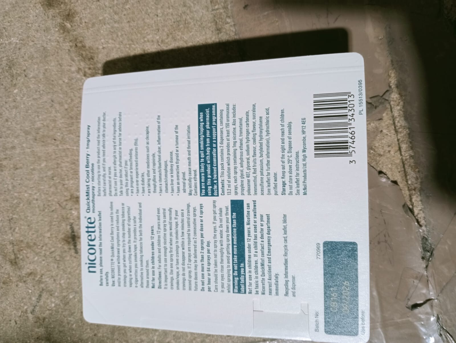 2X Nicorette Mouthspray Quickmist Berry 1mg 13.2ml X 2ct-PACK 2-FREE SHIP