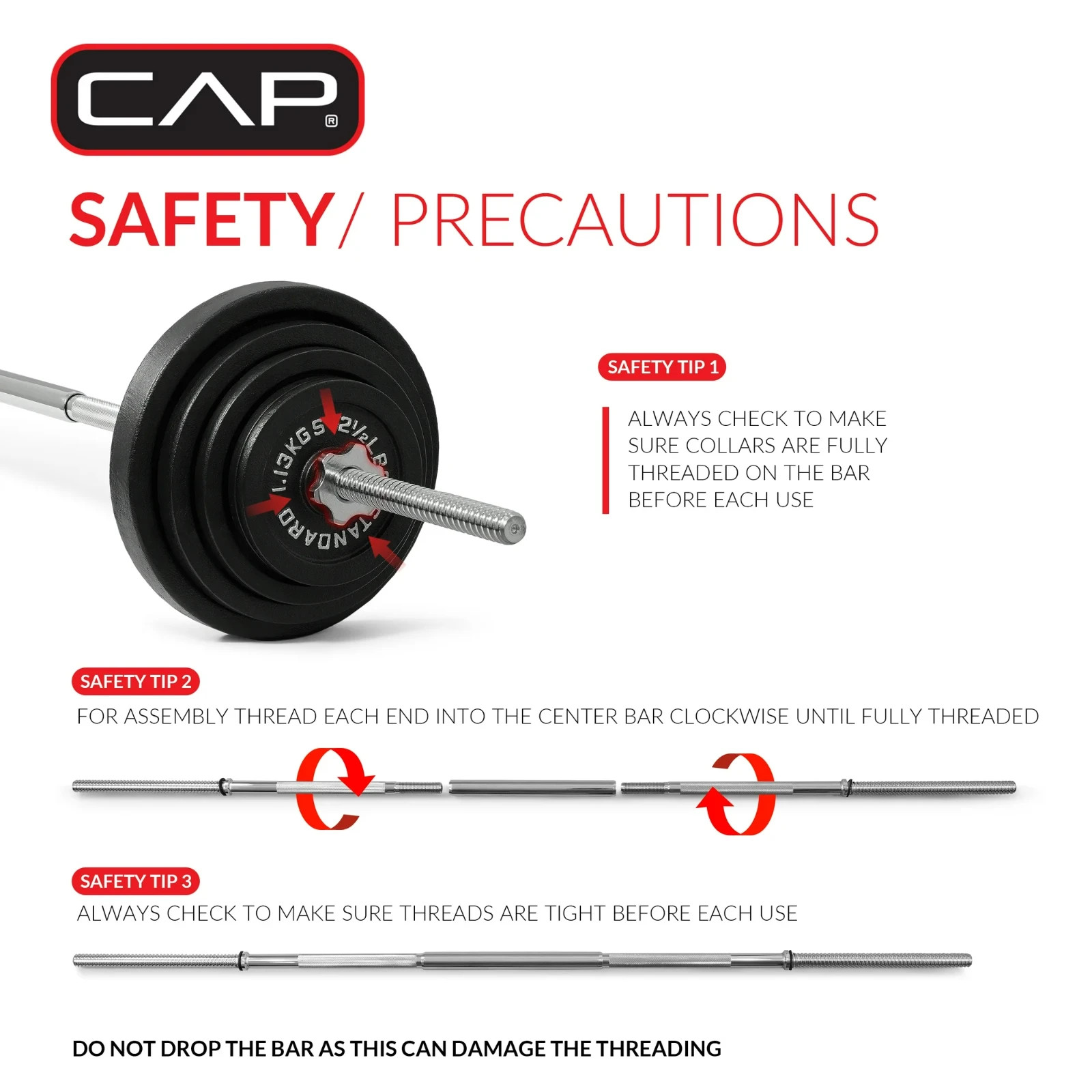 CAP 100lb Standard Cast Iron Weight Set with 3-Pc Bar