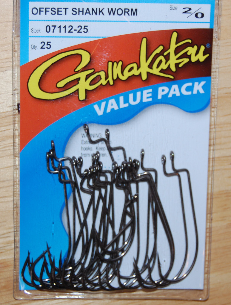 gamakatsu offset shank worm hook size 2/0 hooks 07112-25 value pack bronze