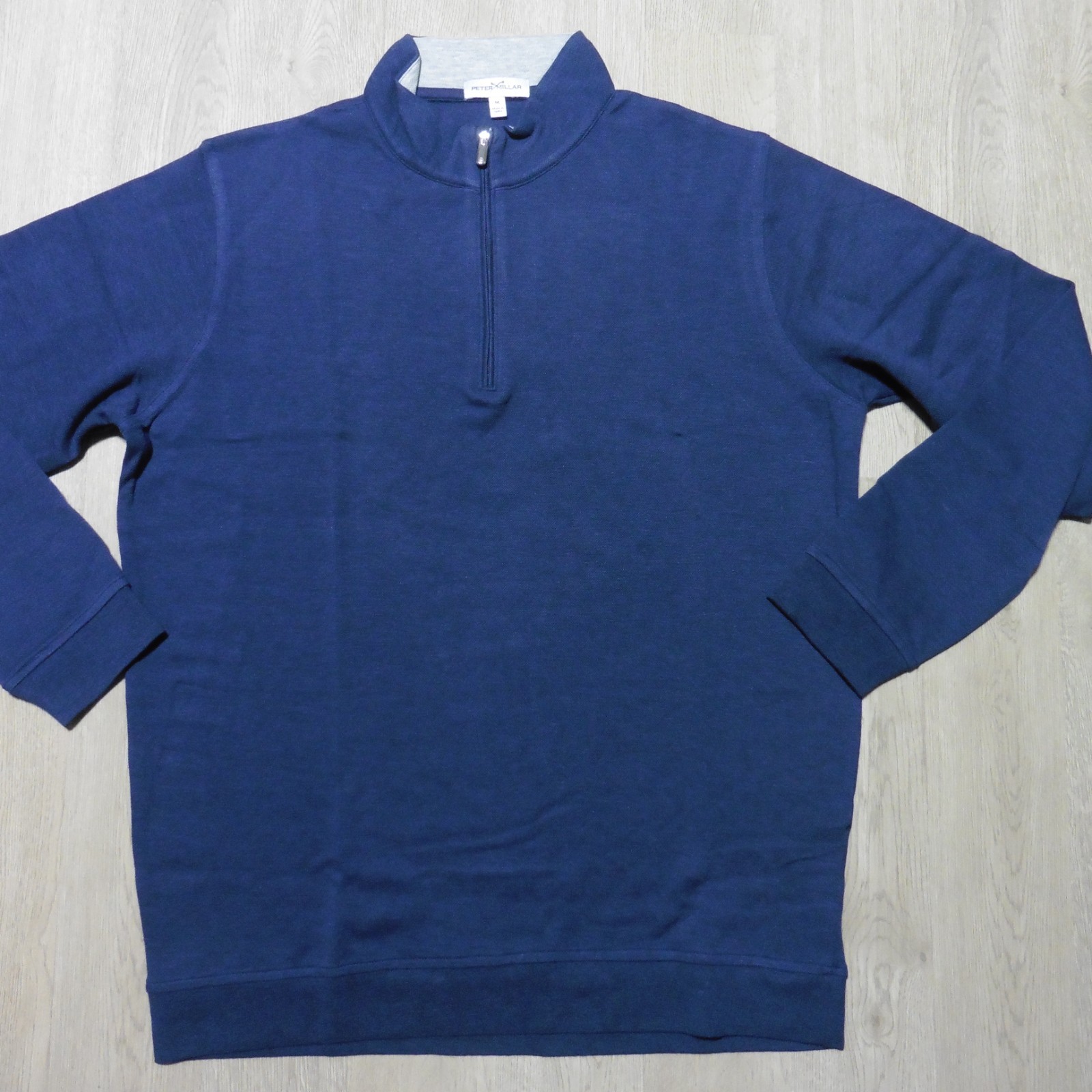 PETER MILLAR Mens M MEDIUM PULLOVER NAVY BLUE CROWN COMFORT 1/4 ZIP POLO SWEATER