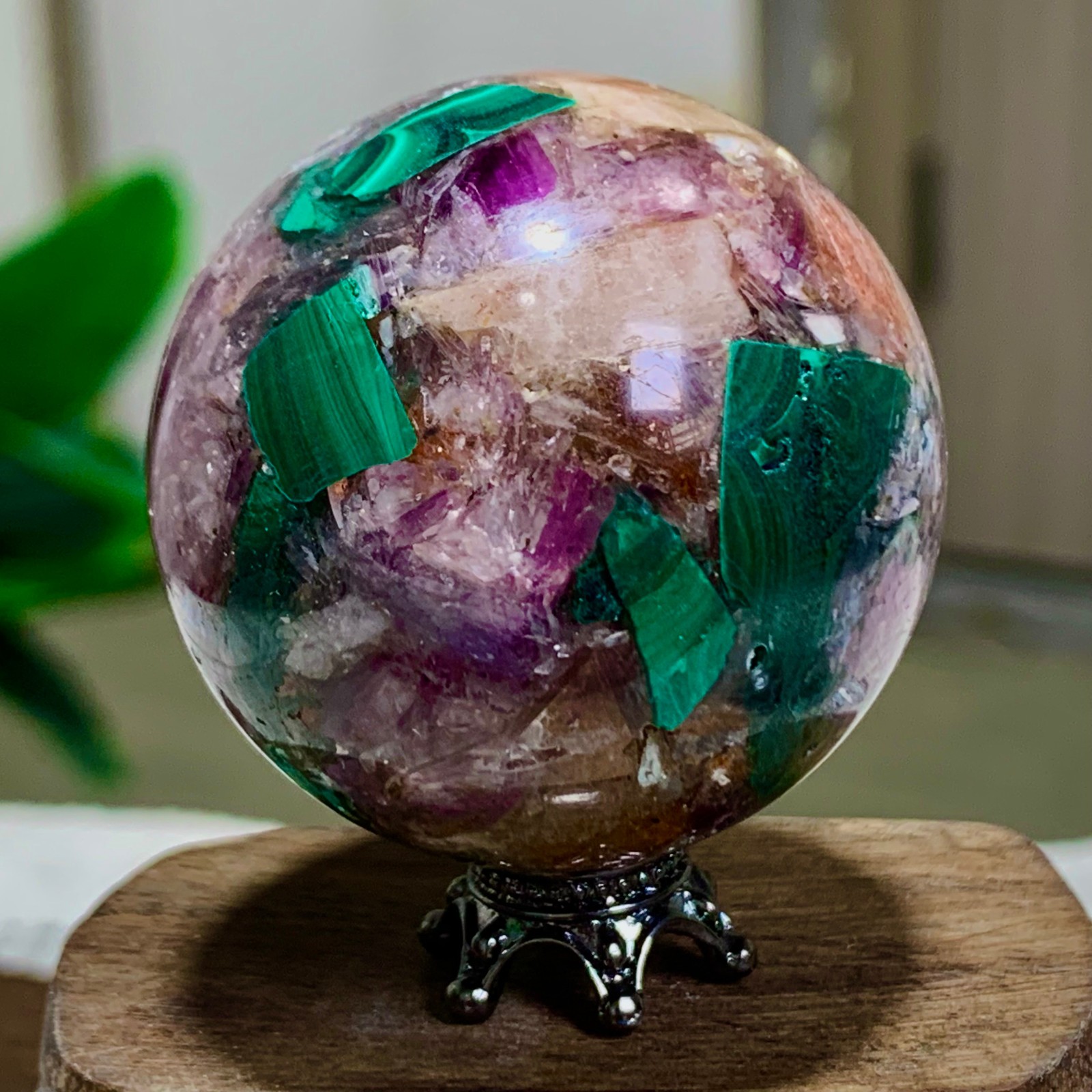 92G Newly discovered rare malachite purple mica symbiotic sphere restoration
